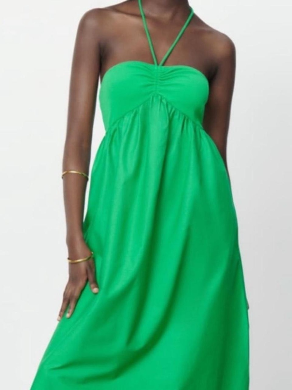 Zara Strapless Halter Green Midi Dress